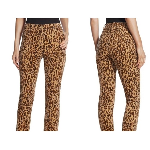 Chico's 1 Sz 8 Womens Leopard Print Studded Corduroy Cropped Pants Brown Stretch - Picture 1 of 8